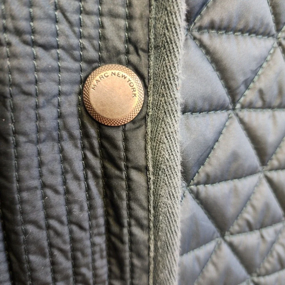 Women Marc New York Andrew Green Qiulted Coat, Removaable Hood, Pockets,...